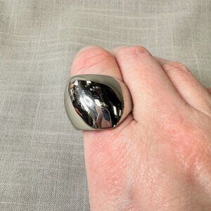Stately Steel Squarish Abstract Puffy Polished Ring